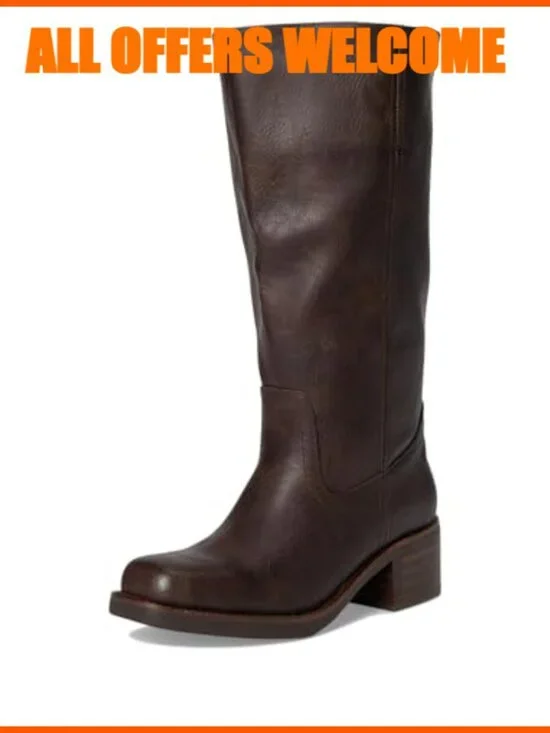 Polyurethane Wide Calf Boots Block Heel Pull-On Western Style - Picture 7 of 7